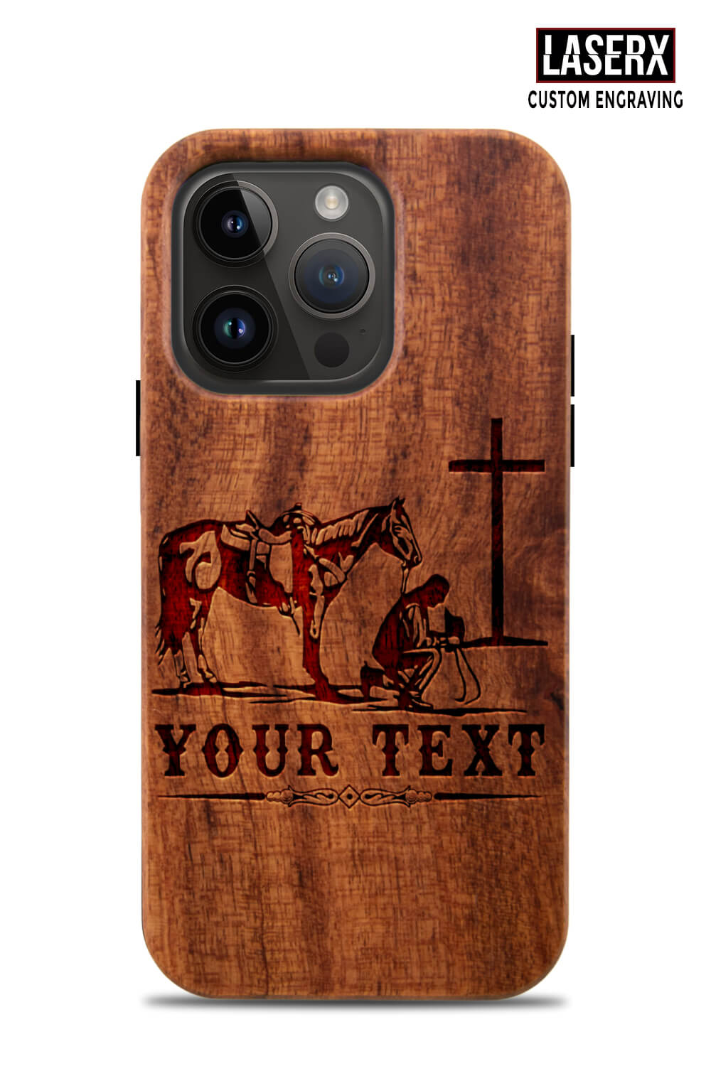 Cowboy Horse Cross Wood Case - Laserx Engraving